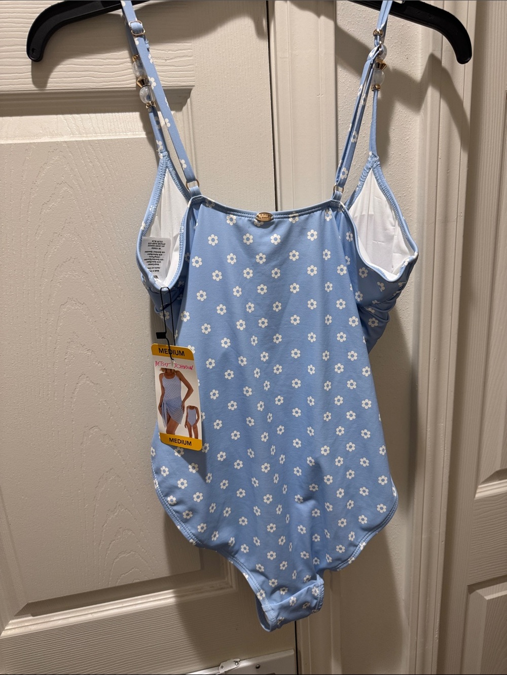 Betsey Johnson Light Blue Daisy One-Piece Swimsuit with Sarong Detail